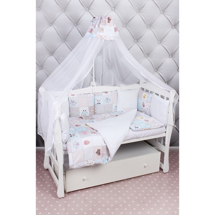 Комплект в кроватку «Нежность», 18 предметов, сатин, розовый