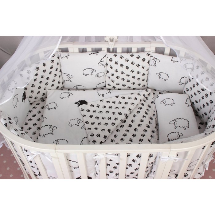 Комплект в кроватку Homeelite, 19 предметов, поплин/бязь, черный/белый