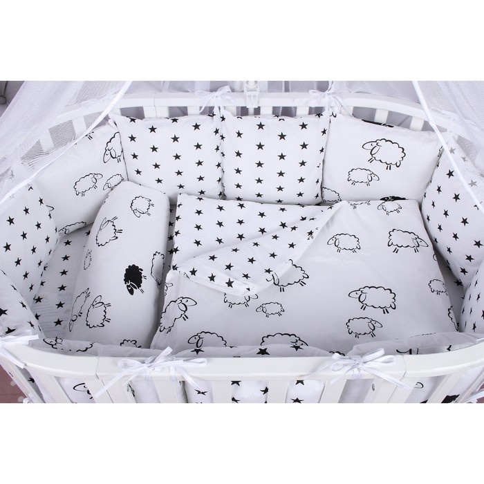 Комплект в кроватку Homeelite, 19 предметов, поплин/бязь, черный/белый