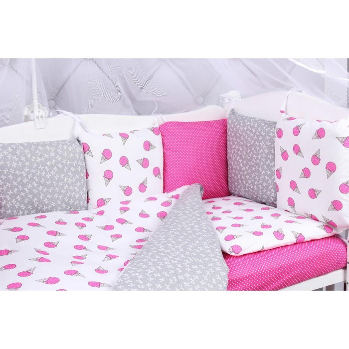 Комплект в кроватку Sweet, 19 предметов, бязь, малиновый/белый
