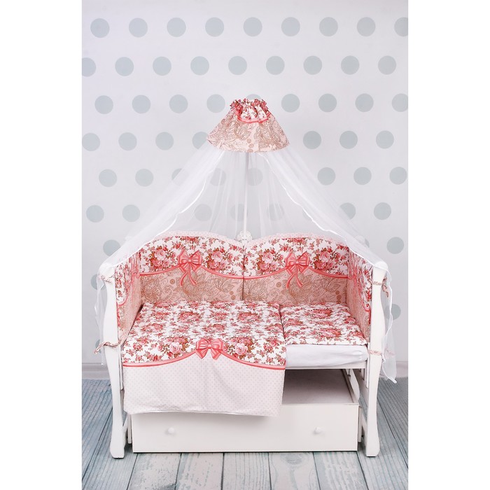 Комплект в кроватку «Прованс», 12 предметов, поплин, розовый/белый