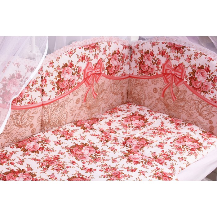Комплект в кроватку «Прованс», 12 предметов, поплин, розовый/белый