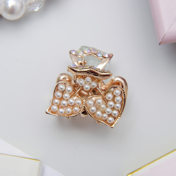 Краб для волос "Жемчужная капель" 2 см бантик волна