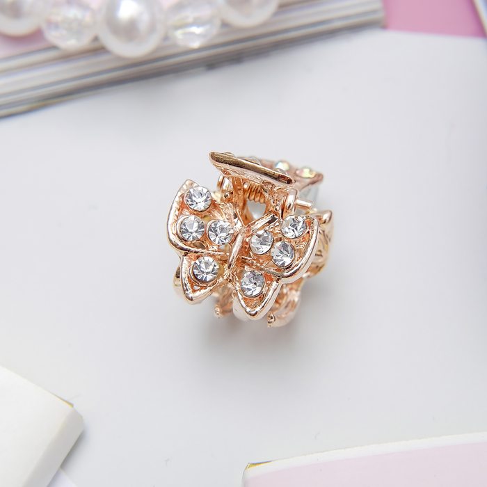 Краб для волос "Мини стразик" 1,6 см бабочка рельеф