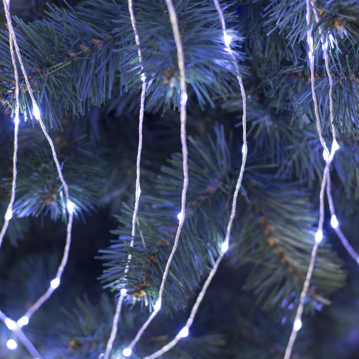 Конский хвост, "Роса", Д:2 м, 15 серебристых нитей, Н.С. LED-300-6V-220V, БП в компл, БЕЛЫЙ