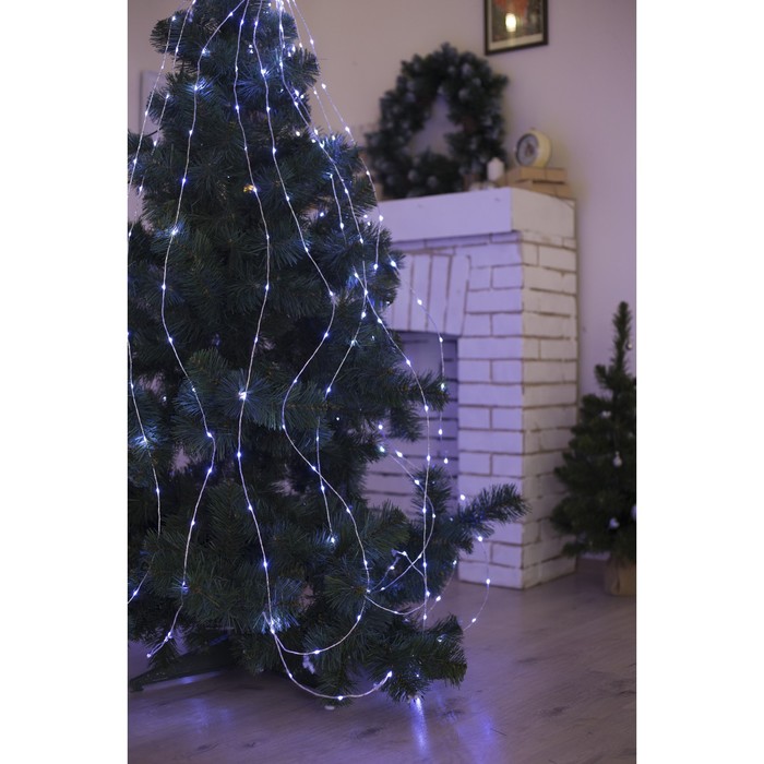 Конский хвост, "Роса", Д:2 м, 15 серебристых нитей, Н.С. LED-300-6V-220V, БП в компл, БЕЛЫЙ