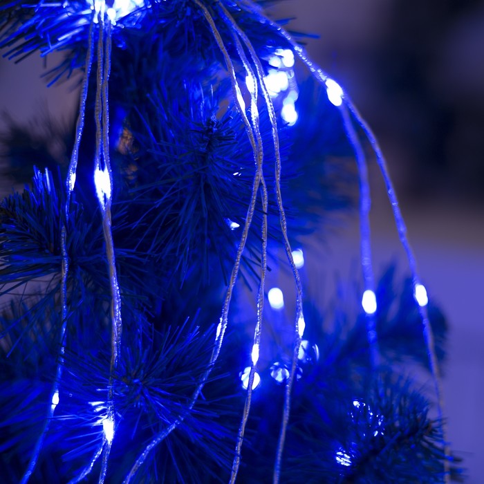 Конский хвост, "Роса", Д:2 м, 15 серебристых нитей, Н.С. LED-300-6V-220V, БП в компл, СИНИЙ