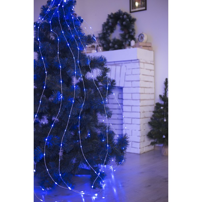 Конский хвост, "Роса", Д:2 м, 15 серебристых нитей, Н.С. LED-300-6V-220V, БП в компл, СИНИЙ
