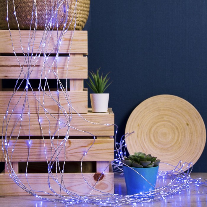 Конский хвост, "Роса", Д:2 м, 15 серебристых нитей, Н.С. LED-300-6V-220V, БП в компл, СИНИЙ