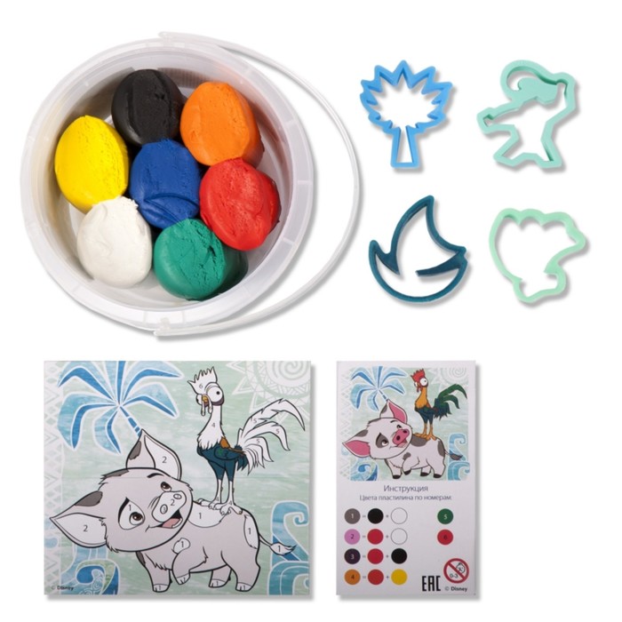 Набор для лепки Disney «Моана», 7 цветов, аппликация, 500 гр, четыре формочки
