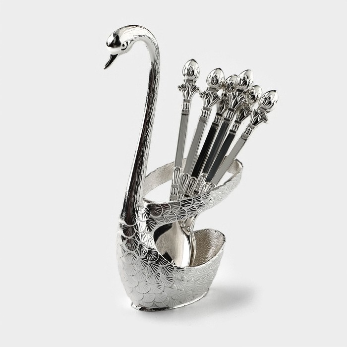 фото Набор ложек на подставке magistro «серебряный лебедь», 7,5×5×14 см, цвет серебряный