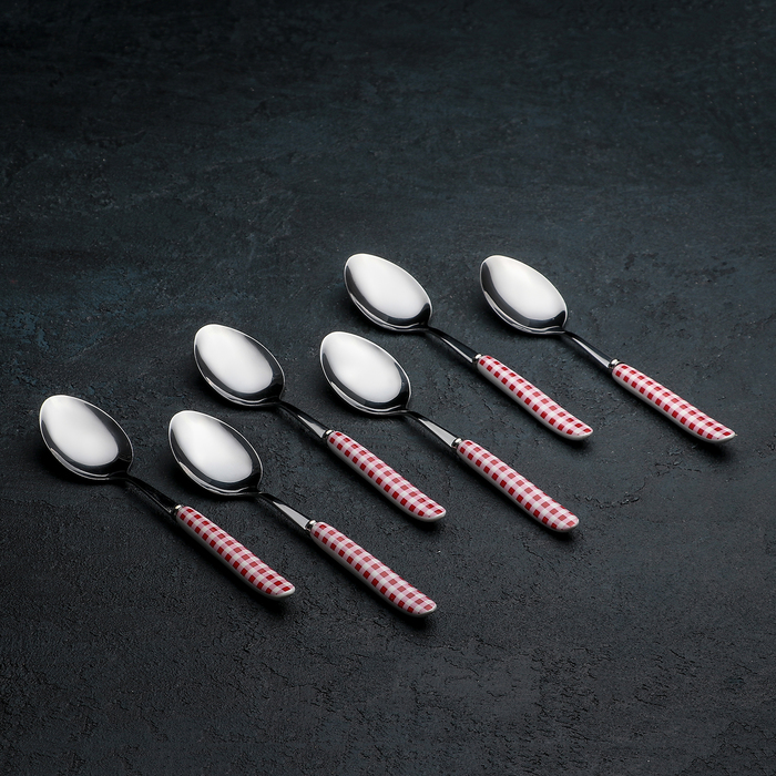 Набор ложек столовых 6 шт "Клетка" красная 19 см