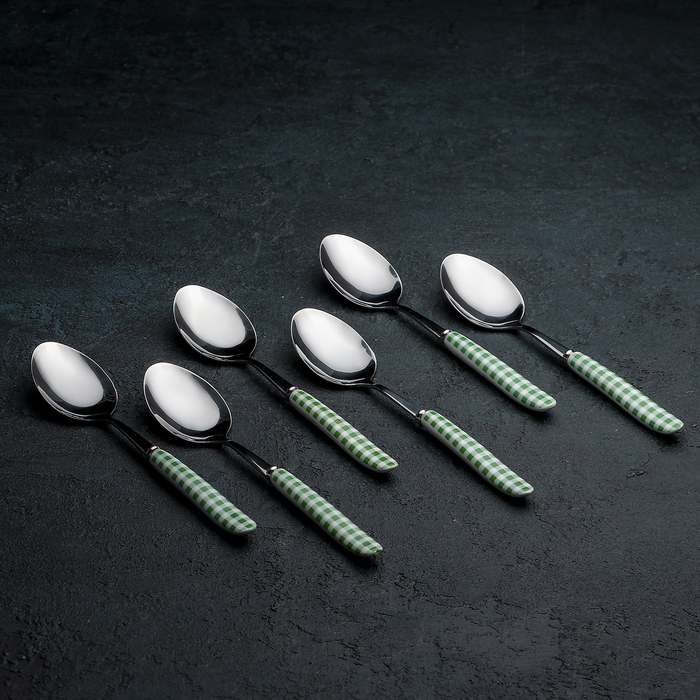 Набор ложек столовых 6 шт "Клетка" зеленая 19 см