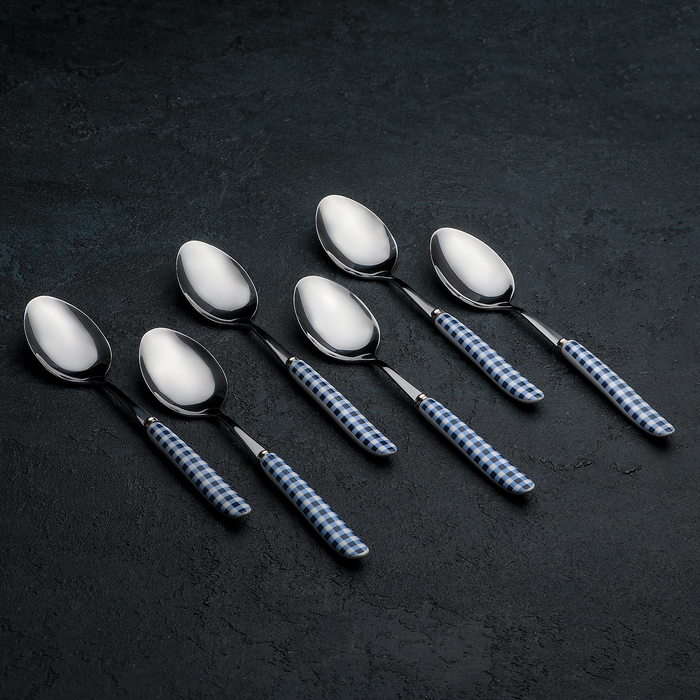 Набор ложек столовых 6 шт "Клетка" синяя 19 см