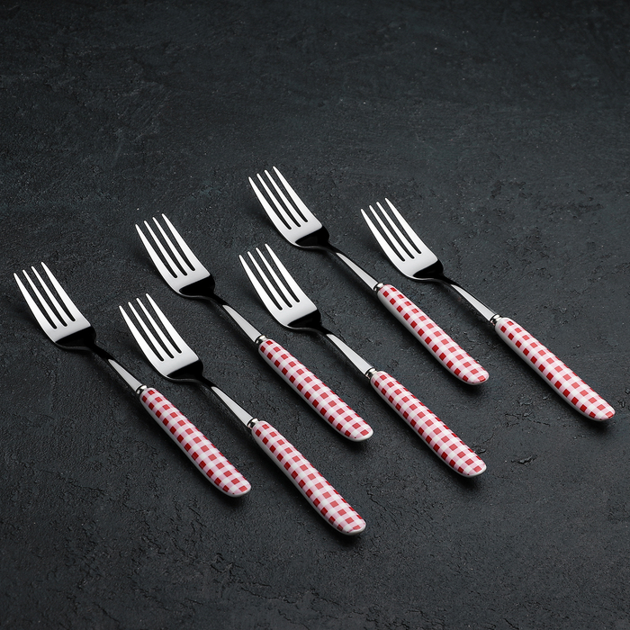 Набор вилок столовых 6 шт "Клетка" красная 19 см