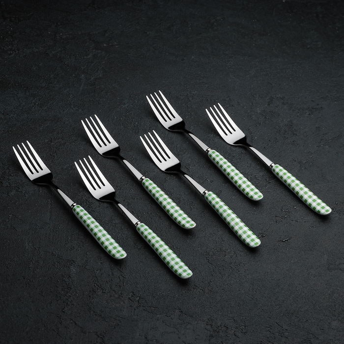 Набор вилок столовых 6 шт "Клетка" зеленая 19 см