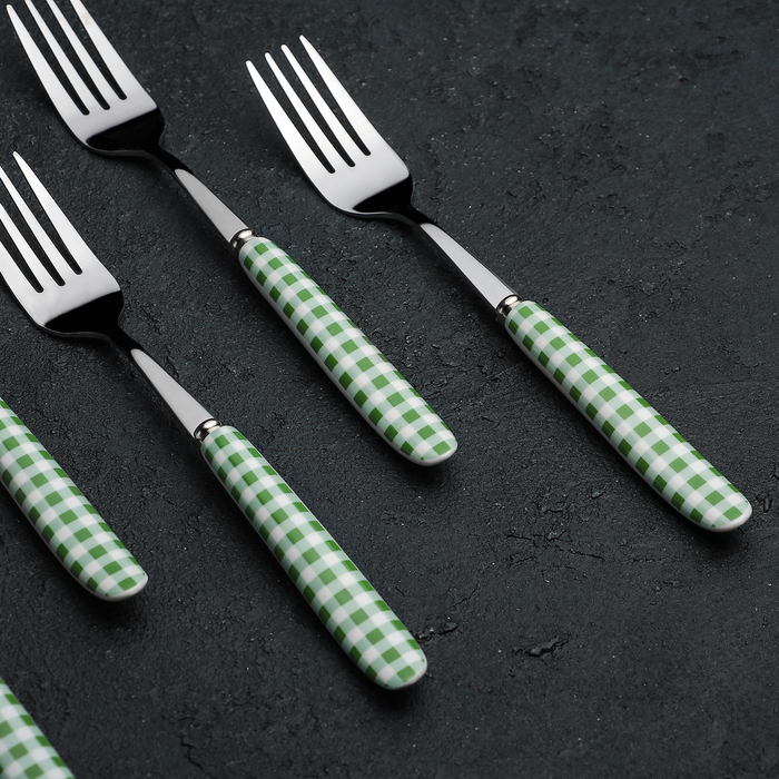 Набор вилок столовых 6 шт "Клетка" зеленая 19 см