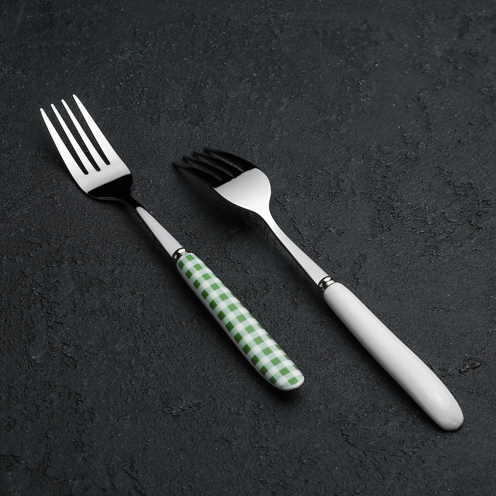Набор вилок столовых 6 шт "Клетка" зеленая 19 см
