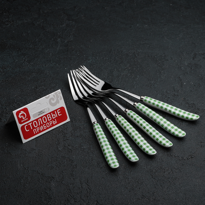 Набор вилок столовых 6 шт "Клетка" зеленая 19 см