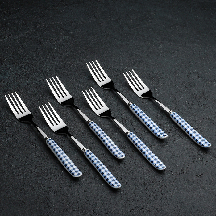 Набор вилок столовых 6 шт"Клетка" синяя 19 см