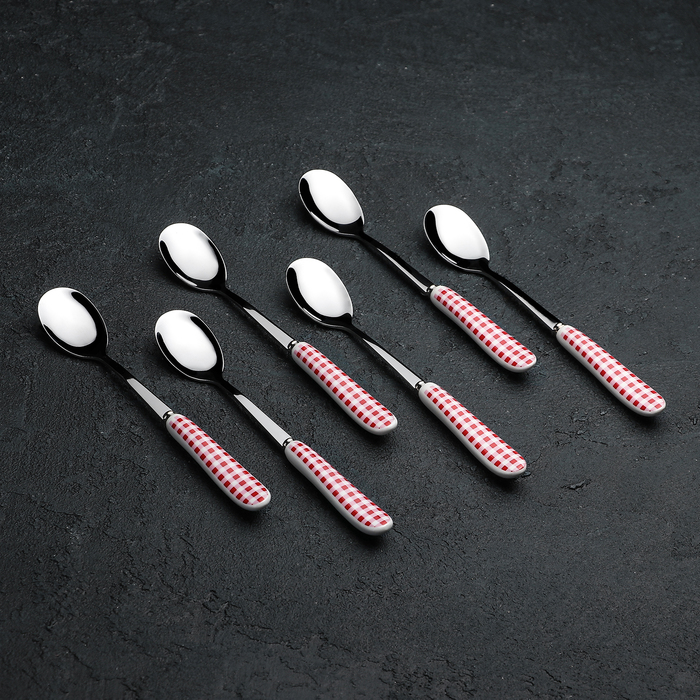 Набор ложек чайных 6 шт "Клетка" красная 16 см
