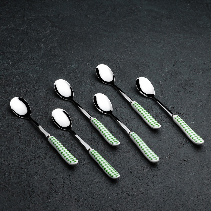 Набор ложек чайных 6 шт "Клетка" зеленая 16 см