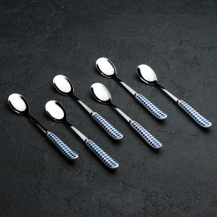 Набор ложек чайных 6 шт "Клетка" синяя 16 см