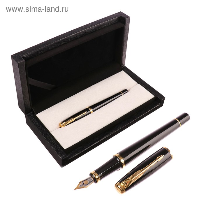 Ручка подарочная, перьевая, в кожзам футляре, VIP, корпус чёрный цена и фото