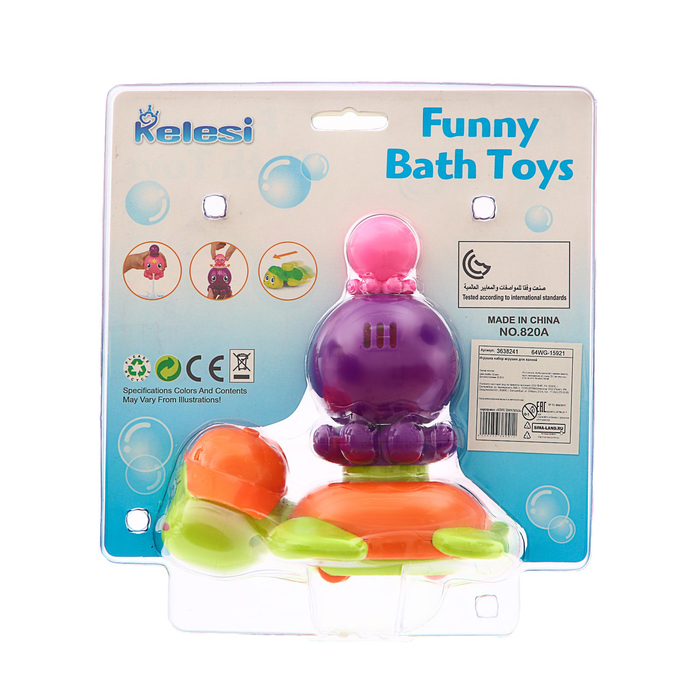 Игрушки для купания «Черепашка с осьминожками», цвета МИКС