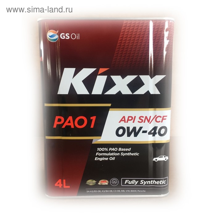 Масло моторное Kixx PAO1 0W-40, 4 л масло моторное kixx pao1 0w 40 4 л