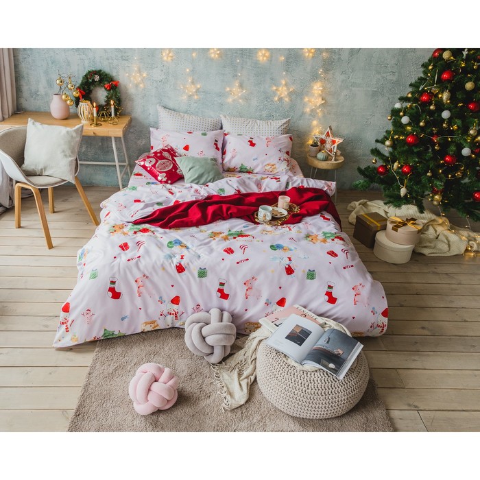 Постельное бельё «Экономь и Я» Новогодняя акварель евро 200×210 см, 210×240 см, 50×70 - 2 шт., микрофайбер, 75 г/м²