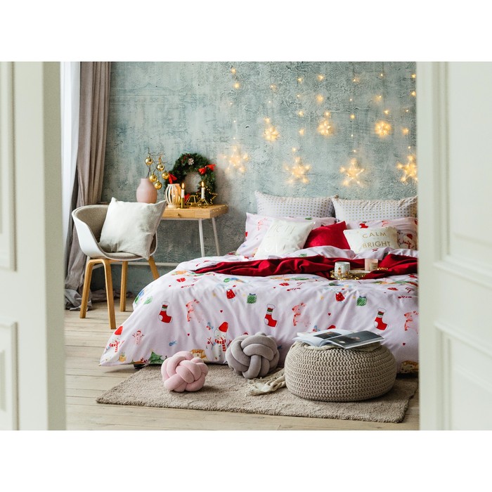 Постельное бельё «Экономь и Я» Новогодняя акварель евро 200×210 см, 210×240 см, 50×70 - 2 шт., микрофайбер, 75 г/м²