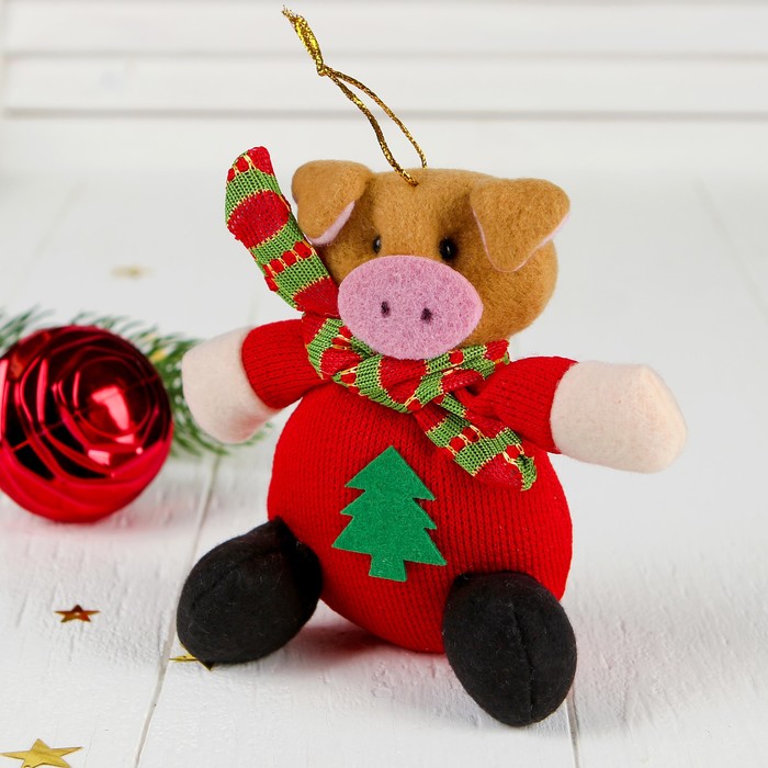 Мягкая игрушка-подвеска "Хрюша" с ёлочкой, цвета МИКС