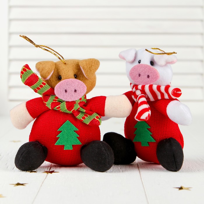 Мягкая игрушка-подвеска "Хрюша" с ёлочкой, цвета МИКС