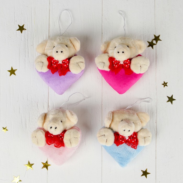 Мягкая игрушка-подвеска "Хрюша с бантиком" сердечко цвета МИКС
