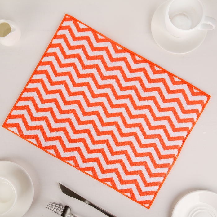 Коврик для сушки посуды 30х40 см "Зигзаг", микрофибра, цвет оранжевый