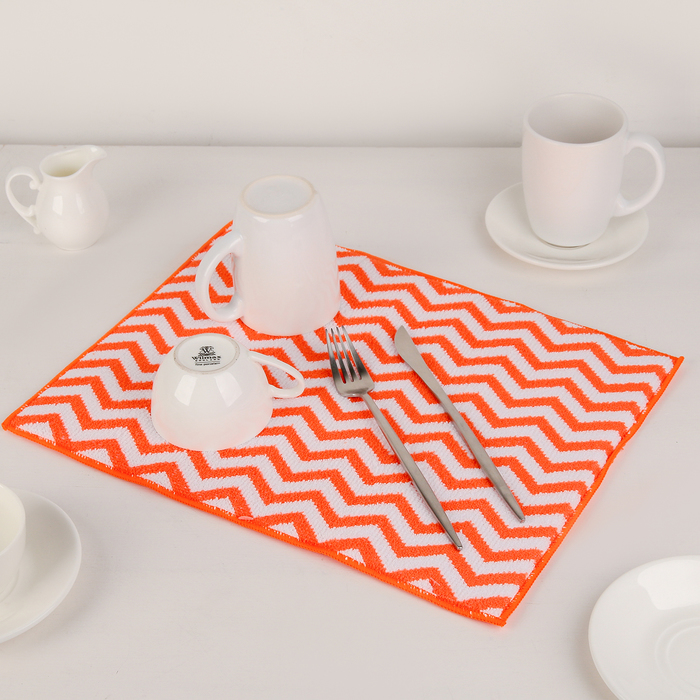 Коврик для сушки посуды 30х40 см "Зигзаг", микрофибра, цвет оранжевый
