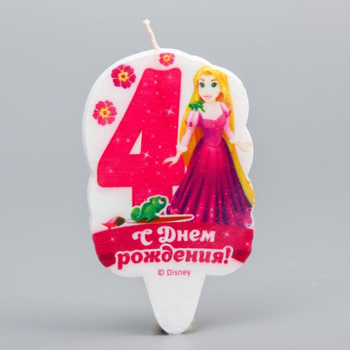 Свеча в торт цифра Дисней 4 "С Днем Рождения", Принцессы: Рапунцель