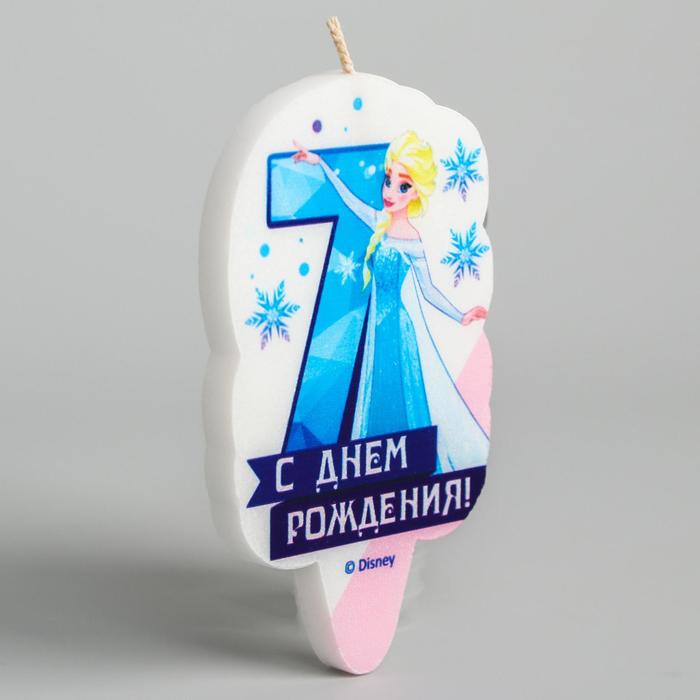 Свеча в торт цифра Дисней 7 "С Днем Рождения", Холодное сердце