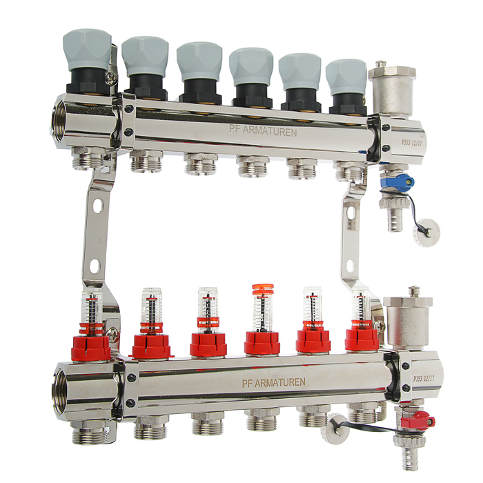 Коллекторная группа ProFactor 1" х 3/4", с расходомерами, 6 выходов