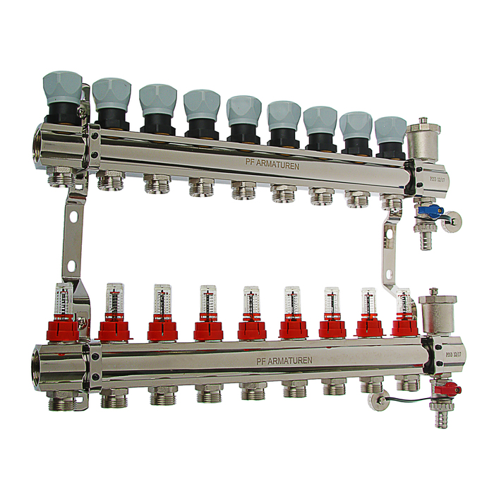 Коллекторная группа ProFactor 1" х 3/4", с расходомерами, 9 выходов