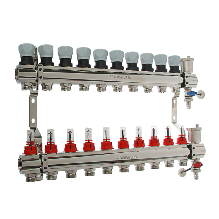 Коллекторная группа ProFactor, 1"х3/4", с расходомерами, 10 выходов