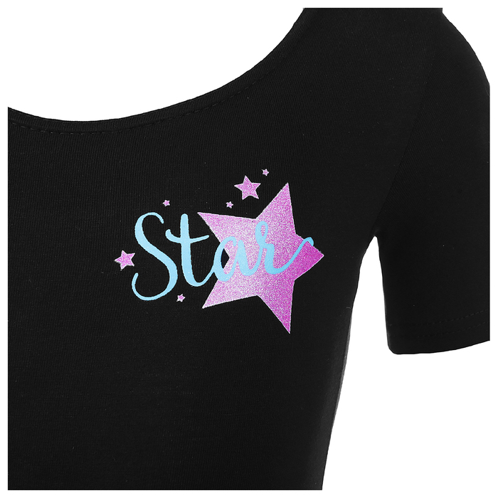 Купальник гимнастический Star х/б, короткий рукав, размер 36, цвет чёрный