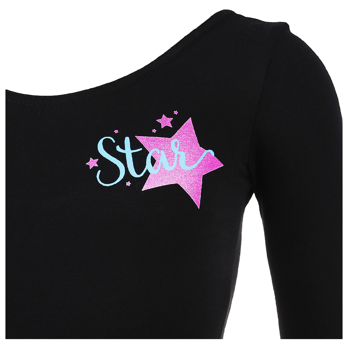 Купальник гимнастический Star х/б, с юбкой длин.рукав, размер 36, цвет чёрный