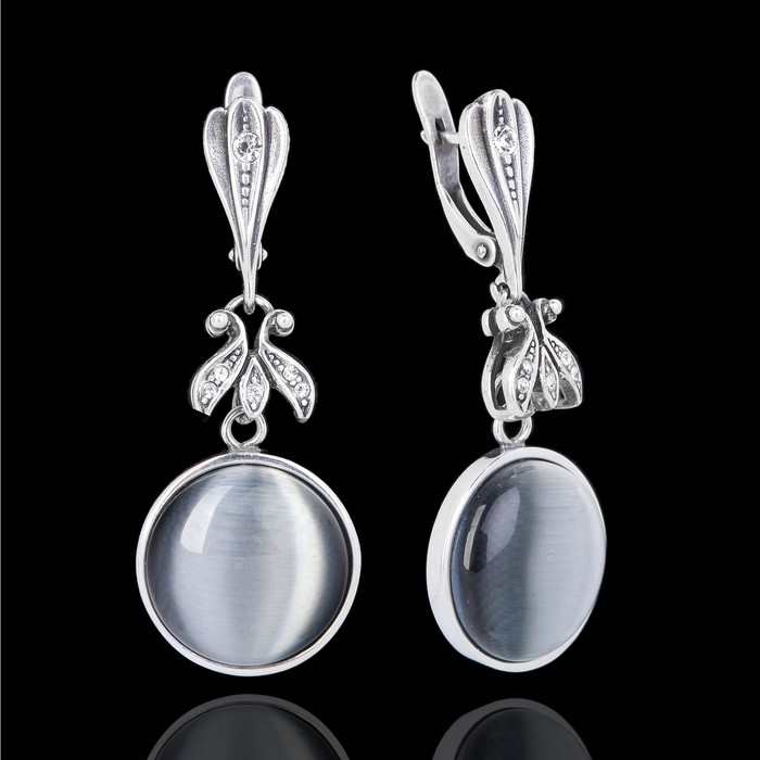Серьги "Бенефис", цвет серый в чернёном серебре