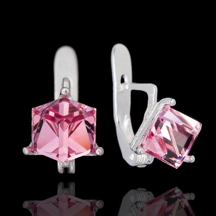 Серьги "Кубик", цвет розовый в серебре