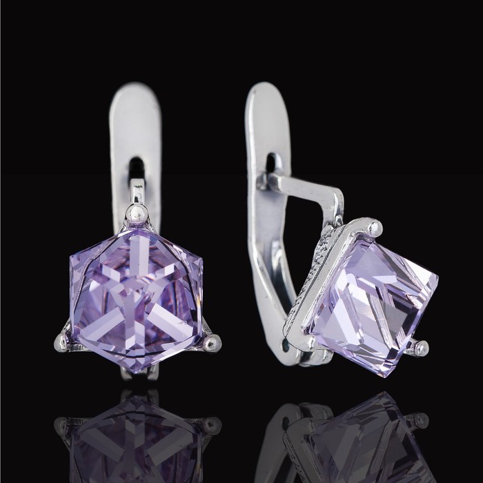 Серьги "Кубик", цвет фиолетовый в чернёном серебре
