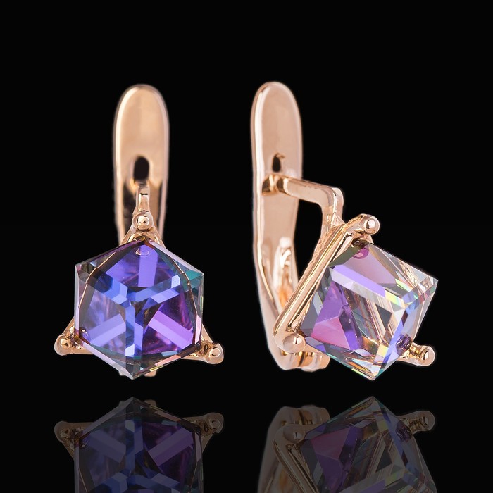 Серьги "Кубик", цветные в золоте