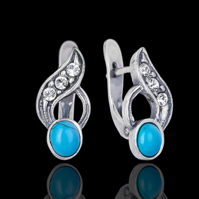 Серьги "Костер", цвет бело-голубой в чернёном серебре