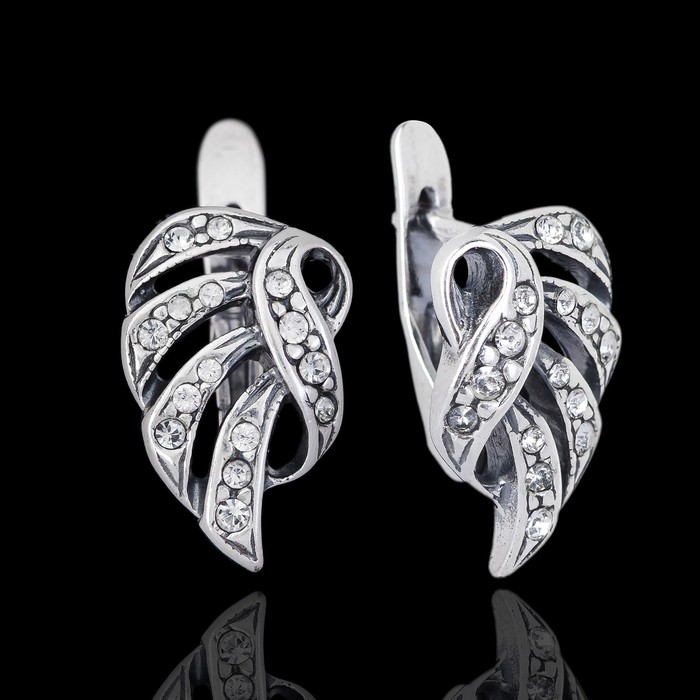 Серьги "Валуа", цвет белый в чернёном серебре